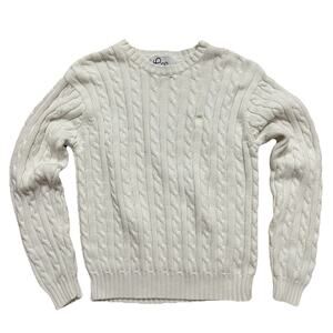 Lilly Pulitzer White Pullover Sweater Cotton Knitted Size XL Fisherman A001431